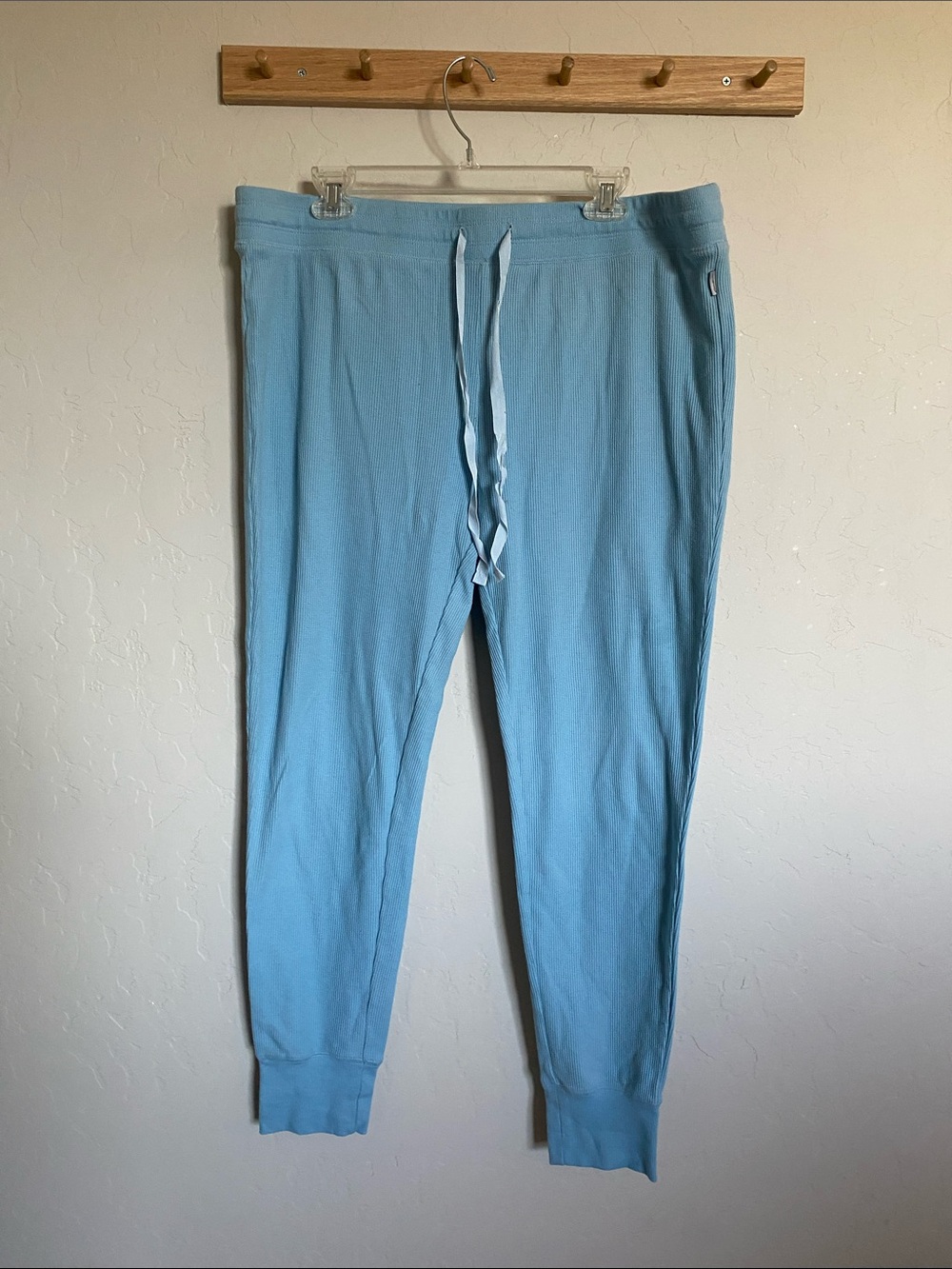 Eddie Bauer Women's Blue Waffle Knit Drawstring Jogger Pajama Pants Size XL